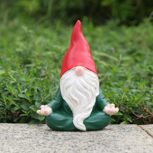 JARPSIRY Meditating Garden Gnome Statue, 4.5 Tall Resin Buddha Zen Yoga Gnome Figurines for Home Indoor Outdoor Garden, Patio, Lawn, Porch Yard Art Decorations Gift (Red Hat)