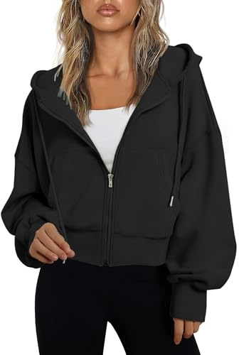 Jhsnjnr Womens Zip Up Hoodie Drawstring Long Sleeve Sweatshirt with Pockets Lightweight Hooded Cropped Jackets