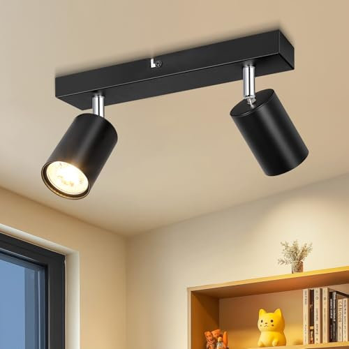 Dehobo LED Deckenstrahler GU10, LED Deckenleuchte 2 Flammig Schwenkbar 350°, Deckenlampe Spot Matt Schwarz Modern für Küche Schlafzimmer Wohnzimmer, Nein GU10 Leuchtmittel