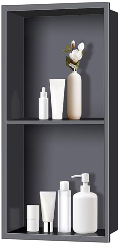 FTL Black Shower Niche,Stainless Steel Shower Niche with Double-Layer 305 x 610 x 95(333x640x100) mm,Bathroom Niche Wall Insert,Bathroom Wall Niche No Tiles Needed