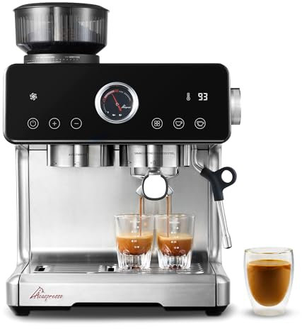 Acaspresso Espresso Machine with Grinder, Auto Distribute & Tamp 15 Bar Semi-Automatic with PID Temperature, Cold Brew Espresso Maker with Milk Frother, 58mm Portafilter for Beginners, Stainless Steel