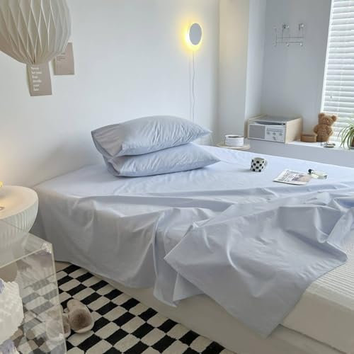 Homxi Bettlaken Sommer,120 x 230 cm,Betttuch für Hohe Matratzen Baumwolle Einfarbig Spannbetttücher Hellblau