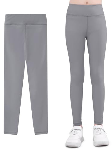 Domueay Sportleggings för flickor, leggings, hög midja, yogabyxor, ventilerande joggingbyxor, löpbyxor, sportbyxor träningsbyxor, barn, elastisk gymnastik, sport, långa byxor 5–11 år, GR. 110–152, GRÅ