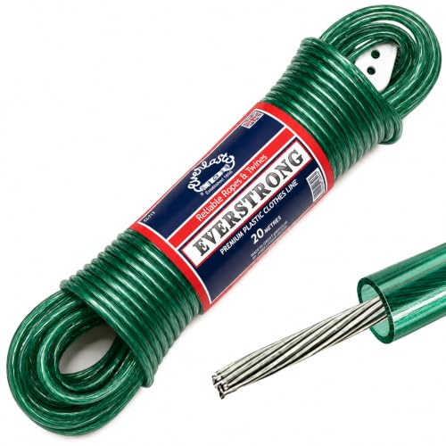Everlasto 'Everstrong' Premium Quality Steel Core PVC Clothesline Washing Line 4.7mm Thick (Green, 4.7mm x 20M)