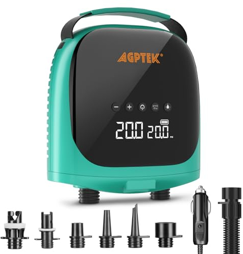 AGPTEK Electric SUP Pump 20 PSI Portable SUP Air Pump, automatic shut-off, 12V DC car plug Paddle Board Pump for inflating and deflating inflatable SUP boards