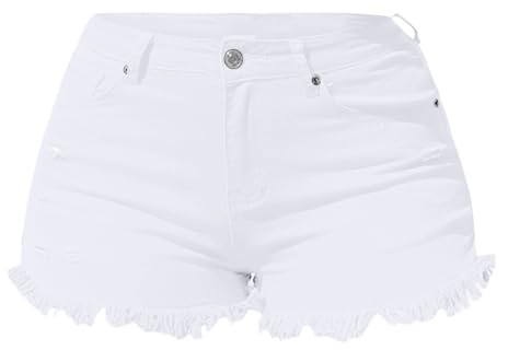 Short en jean pour femme, jean taille haute court, pantalon d'été pour femme, short en jean sexy avec boutons respirant vintage avec poches, jean skinny en denim coupe slim court décontracté, Blanc