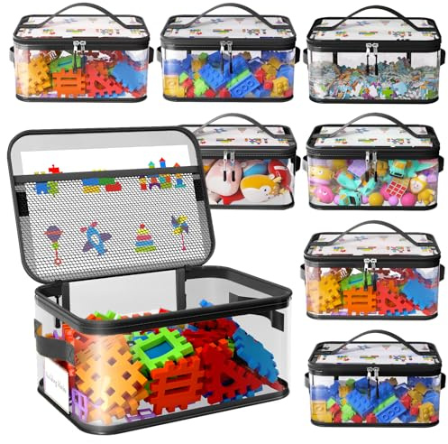 8 Packs Large Toy Storage Bags with Labels, Reusable Clear PVC Board Game Storage, Travel Waterproof Toy Organizer Bags with Name Tag and Manual Pocket for Building Blocks, Puzzle, Kids Books