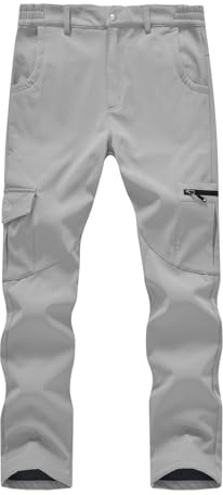 Rdruko Mens Fleece Lined 6 Pockets Cargo Trousers | Warm Waterproof Outdoor Hiking Walking Work Partial Elastic Waist Thermal Snow Ski Pants Softshell Winter Workwear