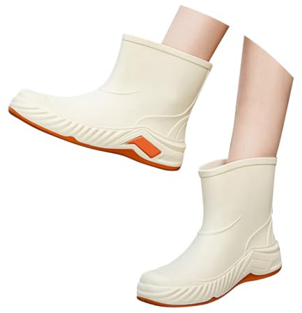 Bottes pour femme avec mollet large, bottes de pluie pour femme, chaussures aquatiques, chaussures en caoutchouc, couleur unie, semelle antidérapante, travail en plein air, chaussures en caoutchouc