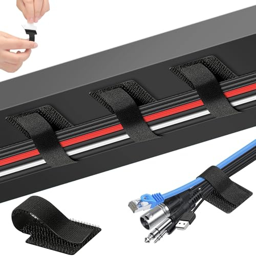 VINATO Kit de Rangement Câbles Bureau - 50 Attaches Câbles Auto-Agrippantes Réutilisables, Organisateur de Câbles pour Bureau, PC, TV, Électronique, Noir, 28x90 mm