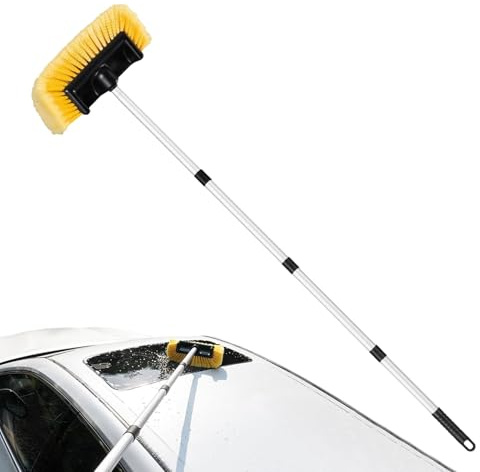 Cepillo de lavado de coche extensible con mango largo | Herramienta de barrido automático multiusos para quitar el polvo de ventiladores de techo, techos, parabrisas, caravanas y remolques - Ideal