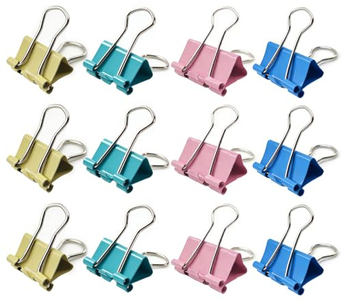 60 Pcs Binder Clips, Colored 25mm Bulldog Clips, Metal Foldback Clips Medium Paper Clips Paper Clamps Binder for Office Supplies, Home, Kitchen, Shops, School Document Organizing(4 Color)