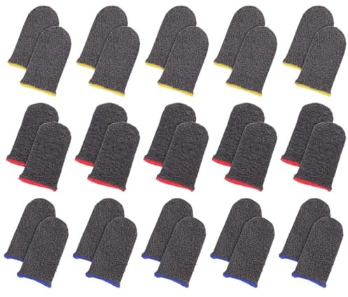SEWACC Lot de 30 Manchons de Doigt de Jeu Anti-Transpiration en Fibres Argentées 18 Aiguilles, Protection Antidérapante et Respirante pour Pouce et Doigts, Accessoires Couleur Aléatoire