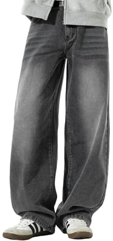 PADOLA Jeans Uomo Vintage Baggy Vita Elastica Pantaloni Lavoro Larghi Finitura Lavata Lavaggio Sbiadito Multi Tasche(L,Grigio Grafite)