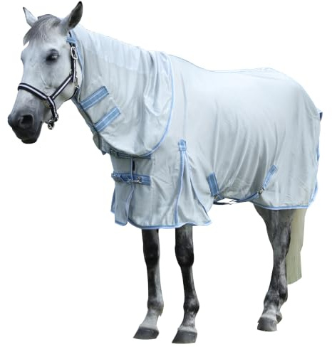 Fly Rug for Horses, Lightweight Mesh Summer Sheet with Neck Cover Grey 6'3