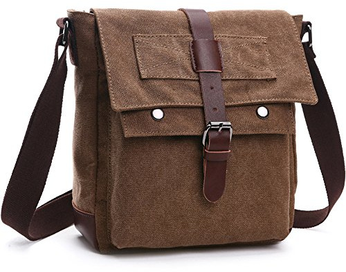 LOSMILE Hombres Lona Bolso de Bandolera La Bolsa de Mensajero Bolsa de Lona Bolsa de Hombro Messenger bag. (M, Cafe)