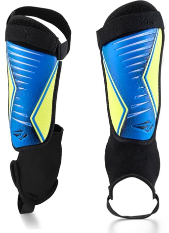 Rawxy Football Soccer Shin Guards with Exceptional Flexible Soft Light Weight - Great for Boys Girls Junior Youth(Blue Yellow, S&M)