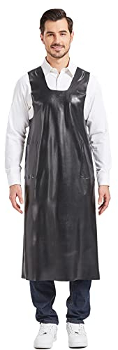 Nanxson Unisex wasserdichte Arbeitskittel Schürze Arbeitsschürze Fleischerschürze mit große Tasche für Küche, Industrie, Nahrungsmittelfabrik, Metzgerei, Reinigung CF3115 (Schwarz, eine Size)
