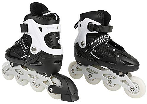 Inline-skridskor med justerbar storlek skridskor för barn, tonåringar, vuxna, nybörjare (svart, S (EU 31–34))
