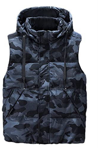 Icegrey Doudoune sans Manche Gilet pour Homme à Capuche Amovible Hiver Puffer Blouson Chaud Veste, Bleu Camouflage, XL