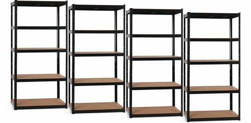 Stagecaptain Heavyrack HR-175 BK Sistema di 4 Scaffali in Metallo - Scaffalatura per magazzino - Scaffale per carichi pesanti - 875kg di capacità di Carico - 5 ripiani in legno regolabili - Nero