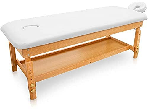 QUIRUMED Camilla de Masaje de Madera Fija Easy, Color Blanco, Cama de Masaje, Polipiel, Altura Regulable, Cabezal extraíble, Bandeja apoyabrazos, Tapizado Alta Densidad, hasta 220 kg