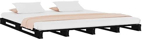 vidaXL Lit de Palette Sommier à Lattes Lit Double Lit Adulte Cadre à Lattes sur Pied Chambre à Coucher Intérieur Noir 140x190 cm Bois de Pin Massif