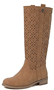 QUEEN HELENA Botas Perforadas Simples Clásicas con Tacón Bajo Mujer X28-106, marrón, 36 EU