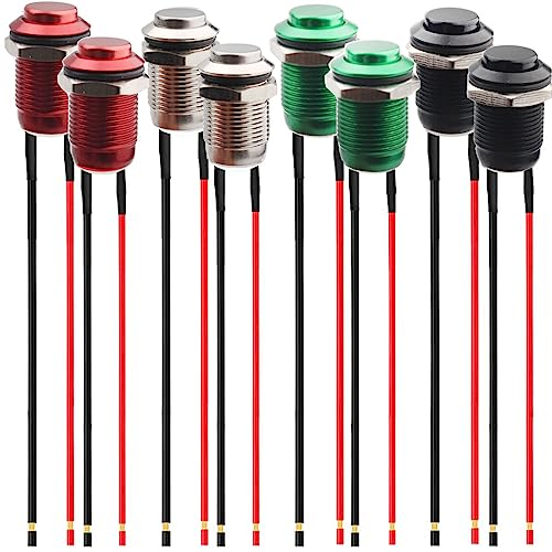 RUNCCI-YUN 8pcs 12mm Taster Wasserdicht,Metall Drucktastenschalter ，Edelstahl,12V Momentanen Druckschalter, für hupen, Klingel,Auto Runde Mini Drücken Taster rot silber grün schwarz(Hoher Kopf)