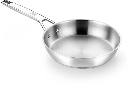 Bra Signature 18/10 Stainless Steel Frying Pan (28cm) Large Stainless Steel Frying Pan for Induction Hobs & Other Heat Sources with 5.3mm Triple Diffuser Base.