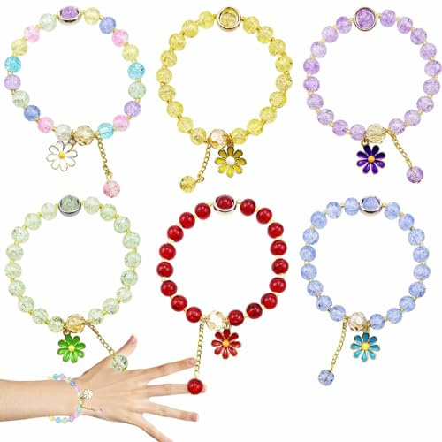 Auswalar 6 PCS Bracelets,Sparkly Stretch Bead Bracelet, Colorful Personalised Bracelet with Daisies Pendants for Women Birthday Party Favors