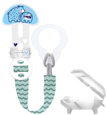 MAM Clip it! & Cover - Sujetachupete con protector para chupete y soporte para chupete ajustable en longitud con anillo extraíble, adecuado para chupetes, mordedores y juguetes, osos