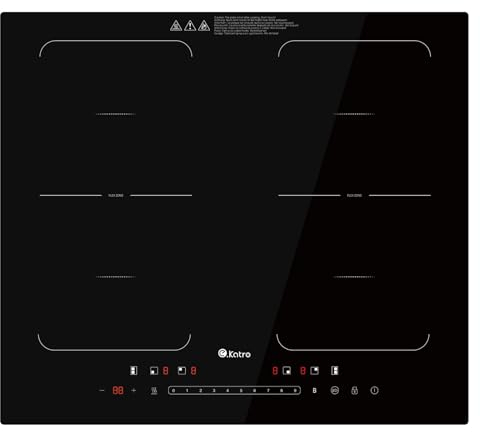 ekatro Einbaukochfeld, Induktionskochfeld 7200W mit 4 Touch-Platten, 9 Leistungsstufen, 9 Temperaturstufen, vier intelligente Kochfunktionen, 99-Minuten-Timer