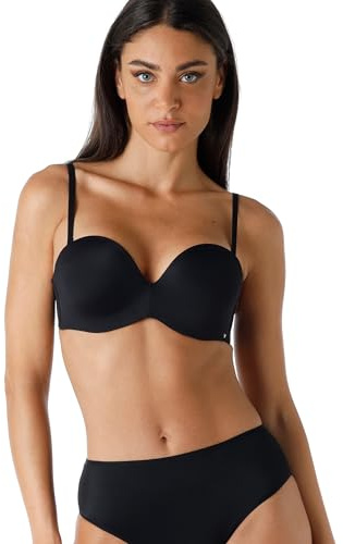 Lovable Reggiseno Balconcino Imbottito | Multifunzione: Senza Spalline, Incrociabili e Allacciatura al Collo Scollo Profondo | Invisible Secret Donna, Nero, 36 / 4C
