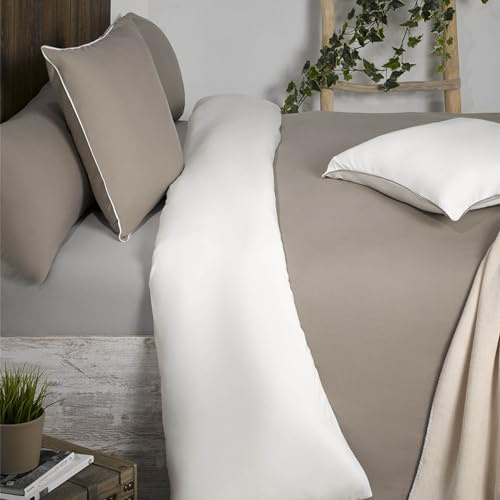 TIENDA EURASIA - Funda Nórdica, 100% Algodón, Estampado Bicolor, Juego de 4 Piezas, Incluye Funda de Almohada y 2 Fundas de Cojin 50 x 50 cm, (Cama 135/150-240 x 220 cm, Topo/Beige)