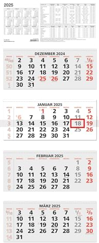 Zettler - 4-Monatskalender 2025, 33x85cm, Bürokalender mit Jahresübersicht, Datumsschieber, faltbar, 4 Monate auf einen Blick, Feiertage/Ferientermine DE/AT/CH und internationales Kalendarium
