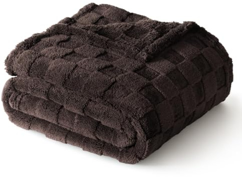 Exclusivo Mezcla Fleecefilt, pläd för soffa, lätt, supermjuk och varm, med rutigt mönster, filt för alla årstider, 127 x 152 cm, kaffefärgad | Fleecefilt med rutig design, lätt och andningsbar, söt luddig filt för heminredning, kaffe