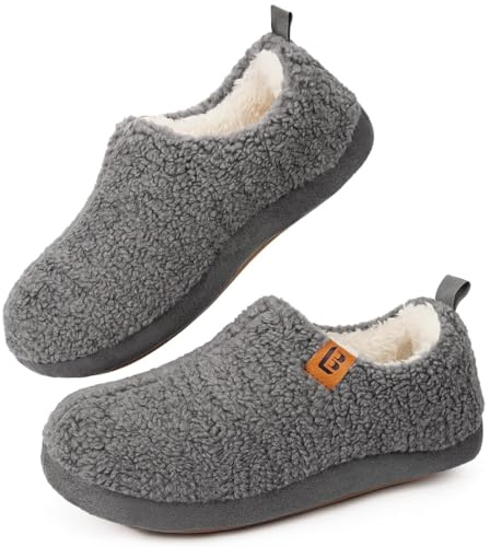 LongBay Women's Cozy Slippers Fuzzy Memory Foam Non-Slip Rubber Sole Grey 7.5-8.5