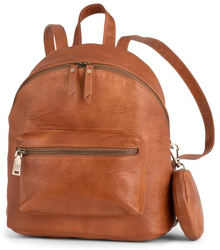 Berliner Bags Vintage Rucksack Kelly, Kleiner Tagesrucksack aus Leder mit abnehmbarem runden Etui, für Damen - Braun