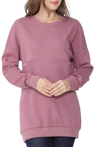 FEOYA Allaitement Sweatshirt Maternité Manches Longues Décontracté Sweat-Shirt Fermeture Vêtements de Grossesse Printemps Automne Pull d'allaitement Chaud S