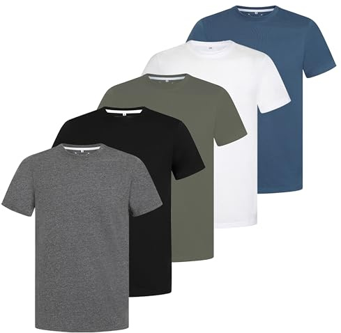 Mens Plain T-Shirts 5 Pack Short Sleeve Crew Neck Cotton Boys Undershirts Running Gym Sport Tees Workwear Workout Tees for Men (UK, Alpha, M, Regular, Regular, Mixed Colours)
