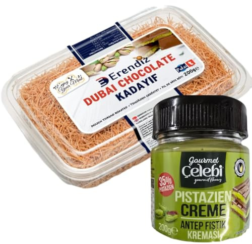 Pufai Kadayıf tostado listo para usar para chocolate Dubai, tostado listo para usar Kadaifi,Hilos de masa de pelo de ángel Kataifi 200 gr con crema Anthap pistacho % 35 200 gr