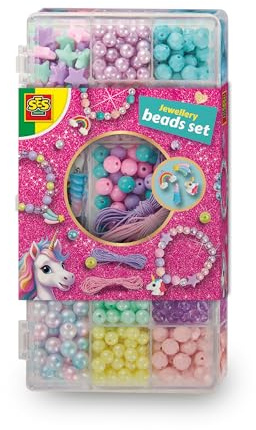 SES Creative – Unicorn – Schmuckset – Basteln für Mädchen – Schmuck basteln – Inkl. Aufbewahrungsbox – Ab 3 Jahren