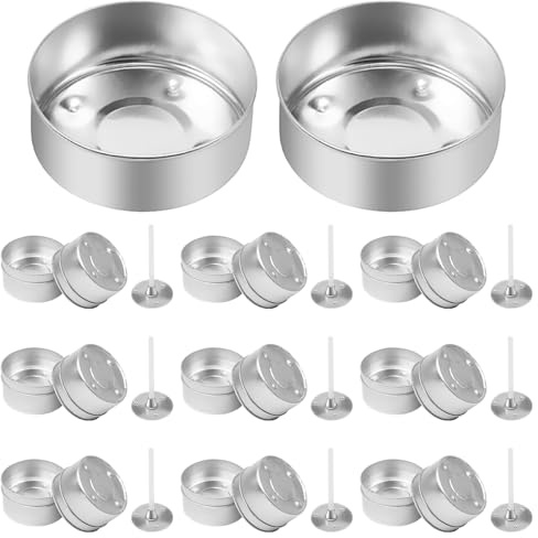 66 Pièces Supports de Mèche pour Bougies Chauffe - Plat Supports de Mèche, Bases en Aluminium, Accessoires pour Bougies, Pots Ronds pour Cire Fondue Réutilisables pour Accessoires de Bougies DIY