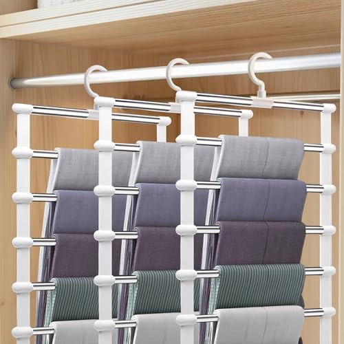 FitRepa 3 Pack Trouser Hangers Space Saving Multi-Layer Pants Hanger, Coat Hangers for Trousers Space Saving Hangers for Pants Jeans Scarf Towels Leggings