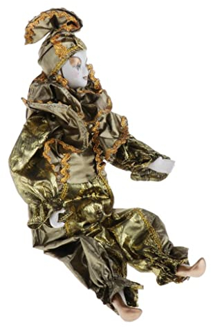 CUTICATE 42cm Handgemachte Halloween Clown Kostüm Porzellanpuppe Spielfigur Dekoration Souvenirs Sammlung Geschenk - Gold