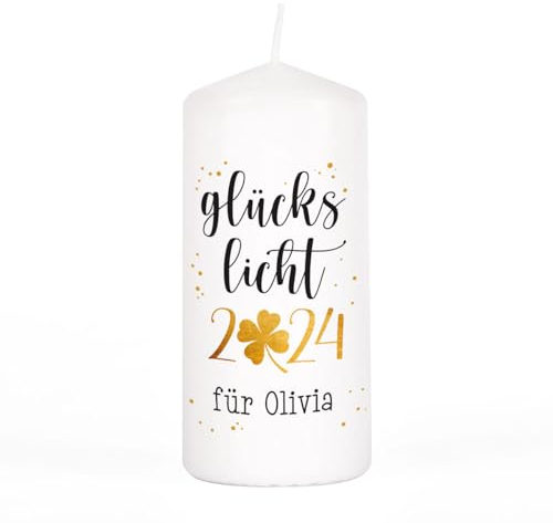 Herz & Heim® Festliche Stumpenkerze zu Weihnachten oder für den Advent/verschiedene Motive/personalisiert Glückslicht 2025