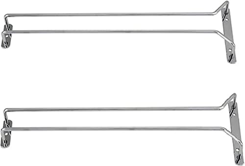 TrueCraftware- 16-Inch Wine Glass Rack Chrome Finish Set of 2- Stemware Rack Wire Hanging Rack Under Cabinet Wine Glass Stemware Holder Glass Storage Hanger Organizer for Kitchen and Bar
