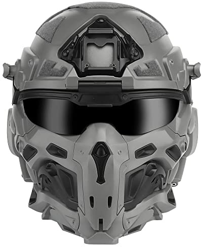 ACEXIER Tactical Airsoft Helmet with Built-in Headset, Anti-fog Fan, Removable Mask, Paintball Airsoft Equipment Protection, Men's Unisex Adults Helmet
