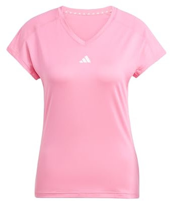 adidas Femme AEROREADY Train Essentials Minimal Branding V-Neck Tee, Pink Fusion/White, XS
